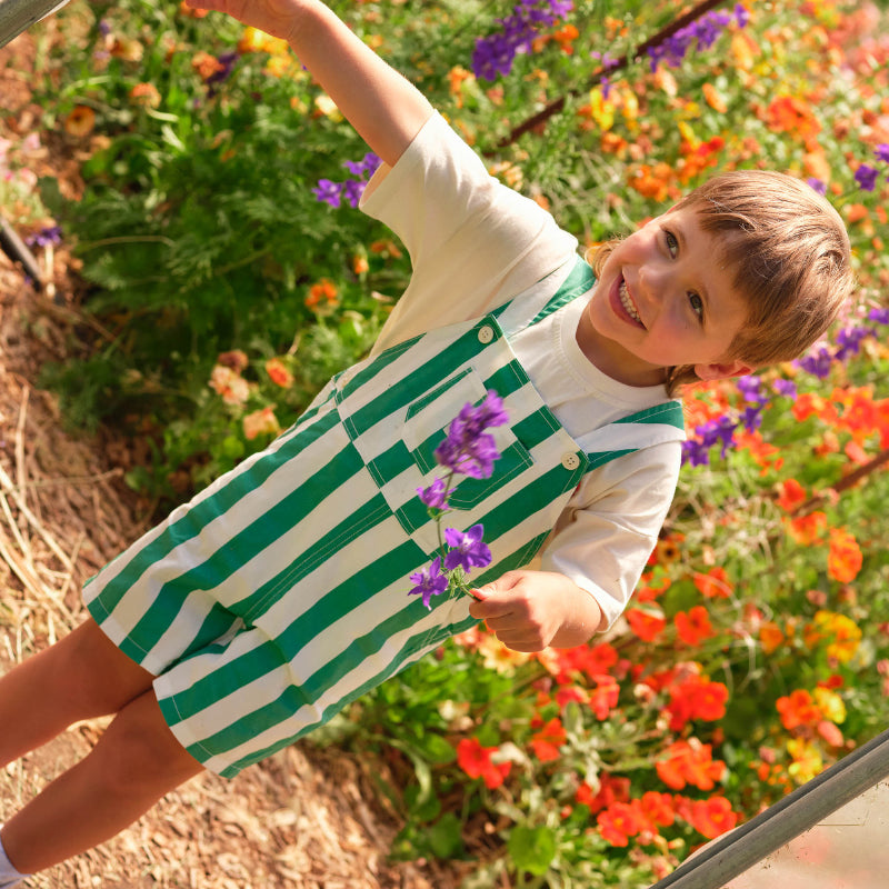 Goldie + Ace Button Burton Overalls - Happy Stripe