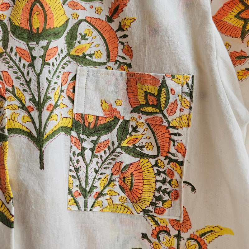 Shorties Disco Shirt Indian Block Print Yellow Orange