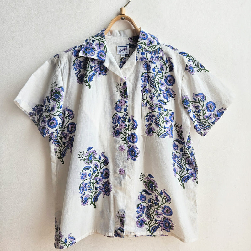 Shorties Disco Shirt Indian Block Print Lavender Blue