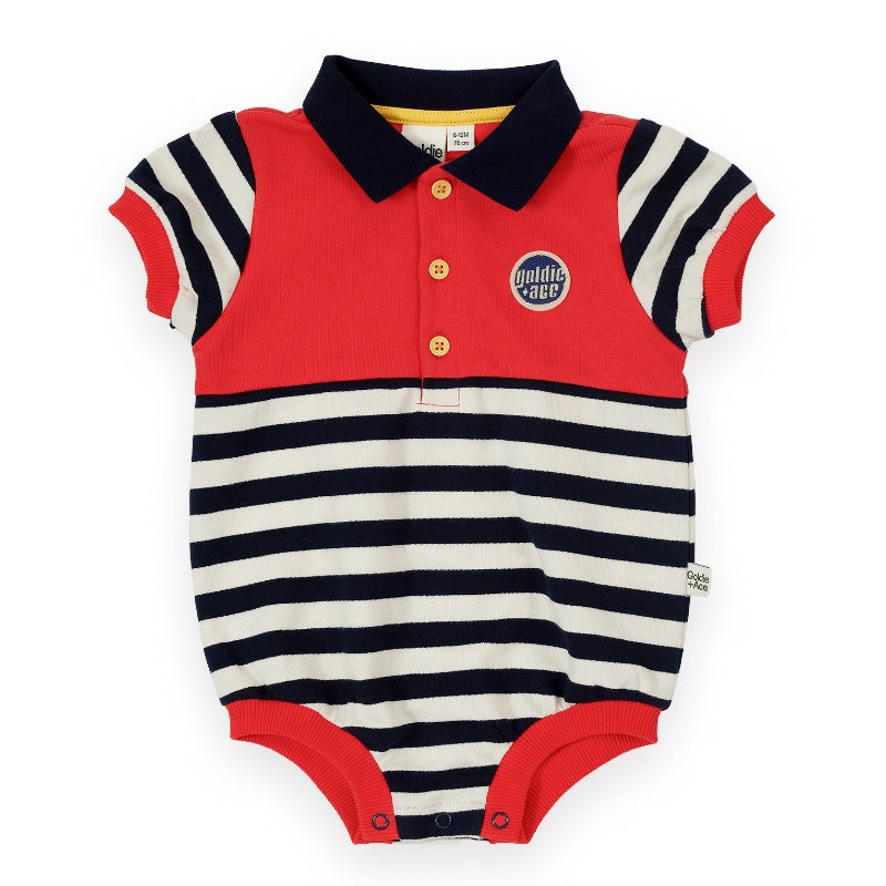 Goldie + Ace Polo Romper - Panelled Stripe