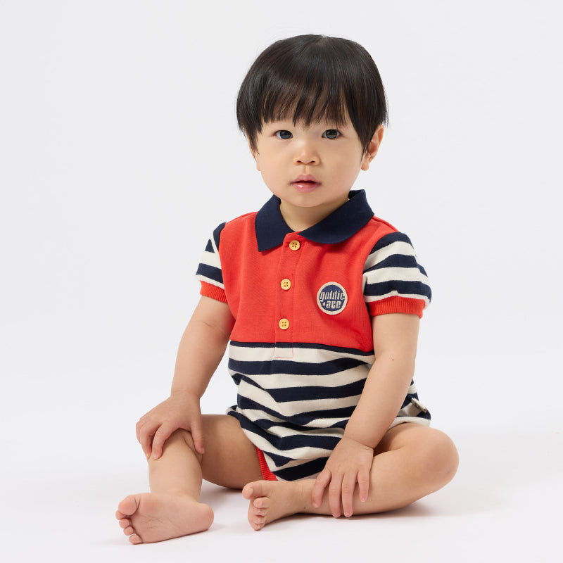 Goldie + Ace Polo Romper - Panelled Stripe