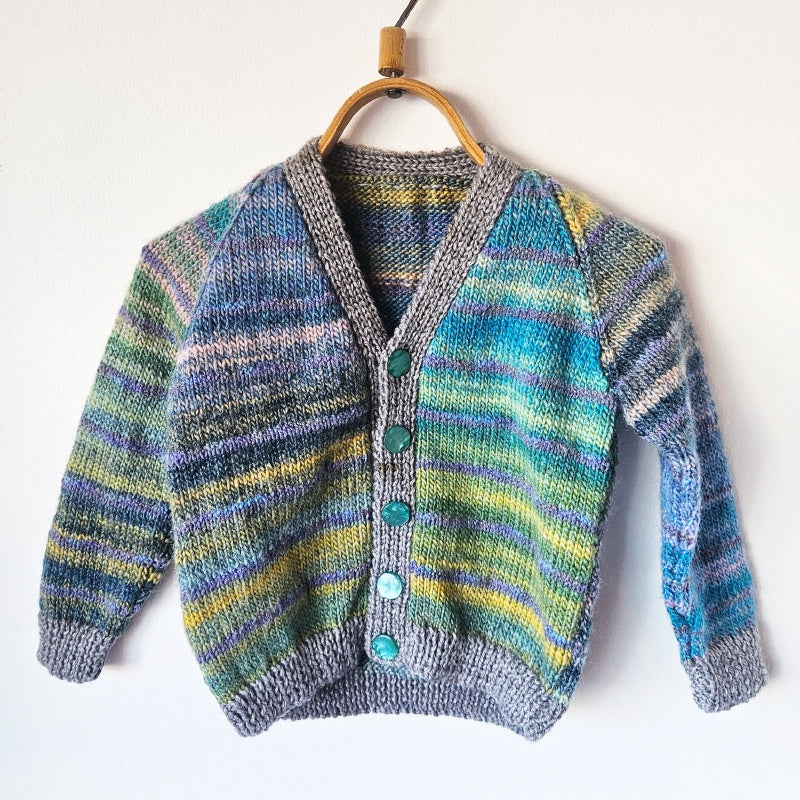 Handknitted Stripe Cardigan C (a) C (b) Variegated Greys and Multi Colours