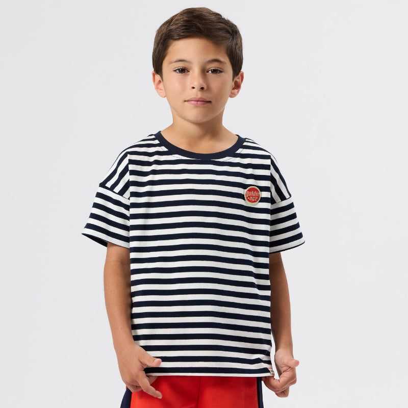 Goldie + Ace Essential Stripe Logo T-Shirt - Navy