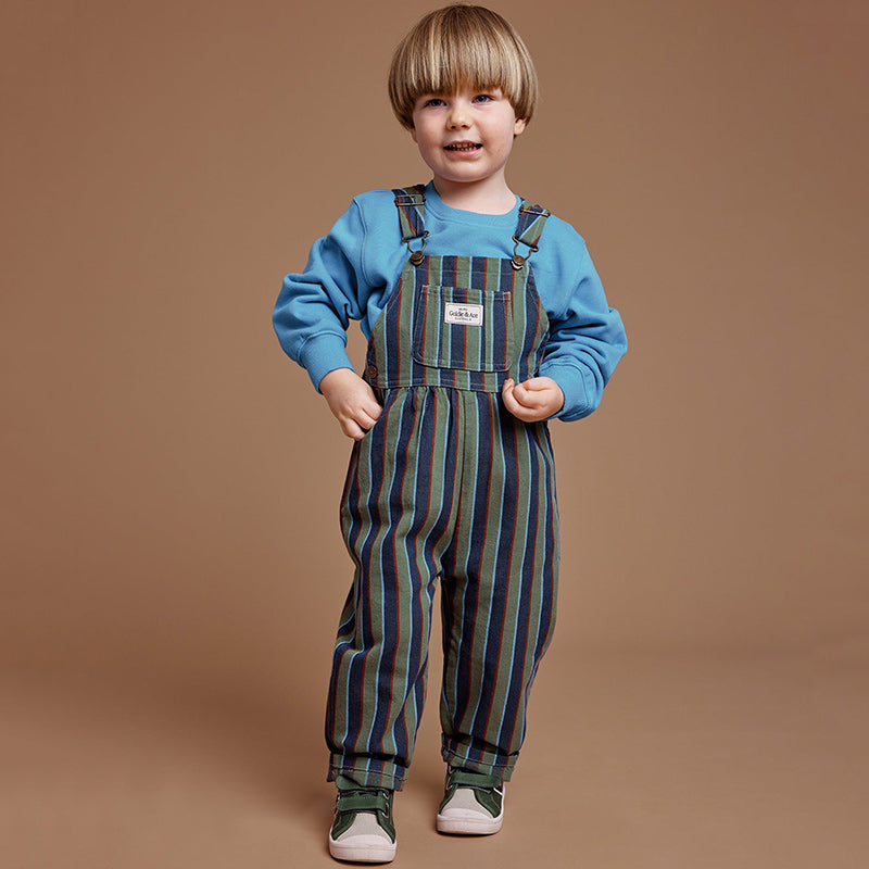 Goldie And Ace Overalls - Heritage Stripe Green/Blue