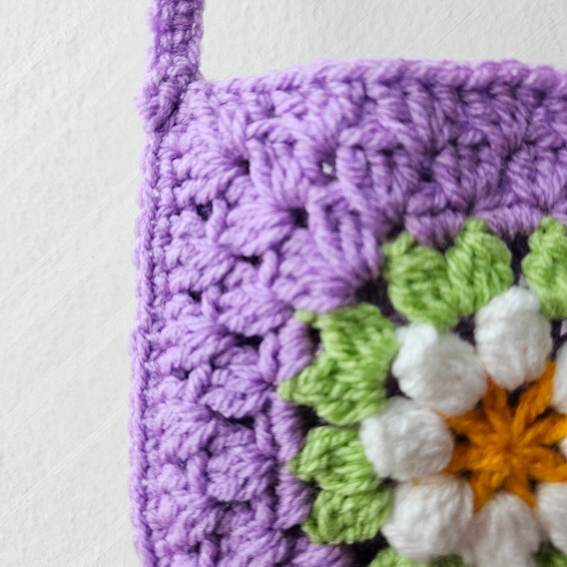Hand crochet Granny Square bag Lavander With White Flower