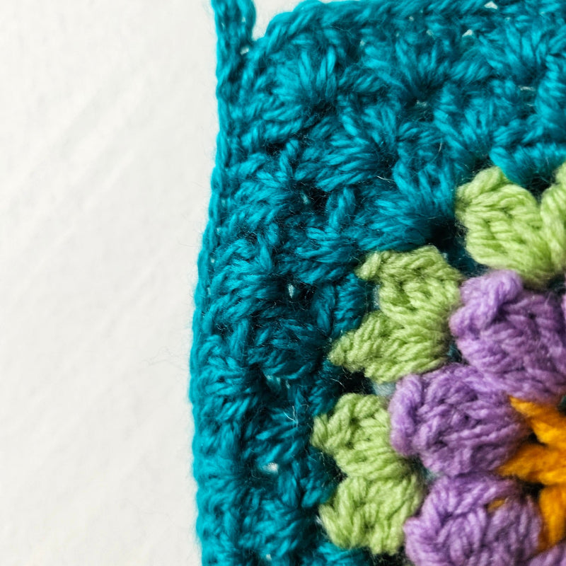 Hand crochet Granny Square bag Turquoise with Lavander flower