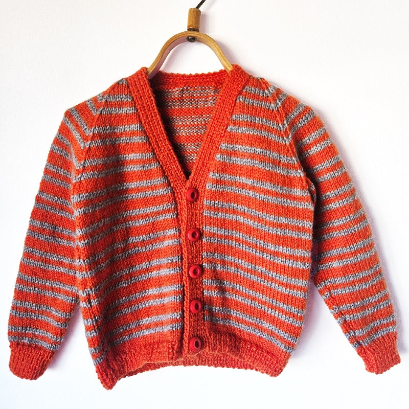 Handknitted Stripe Cardigan F Orange and Grey Stripes