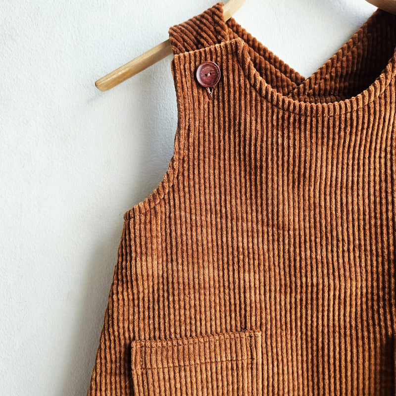 Shorties Chunky Corduroy Pinafore - Brown Stripe