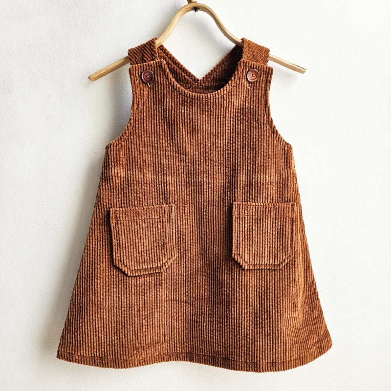 Shorties Chunky Corduroy Pinafore - Brown Stripe