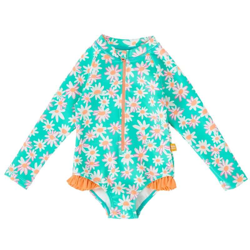 Goldie + Ace Long Sleeve Frill Swimsuit - Daisy Patch