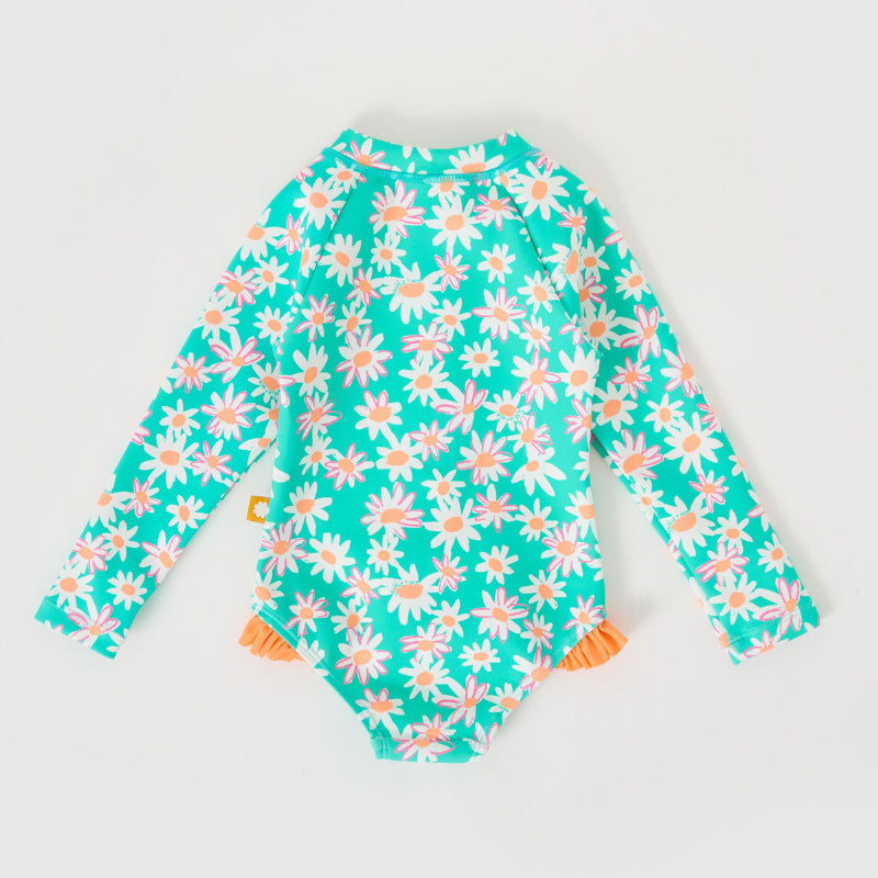 Goldie + Ace Long Sleeve Frill Swimsuit - Daisy Patch