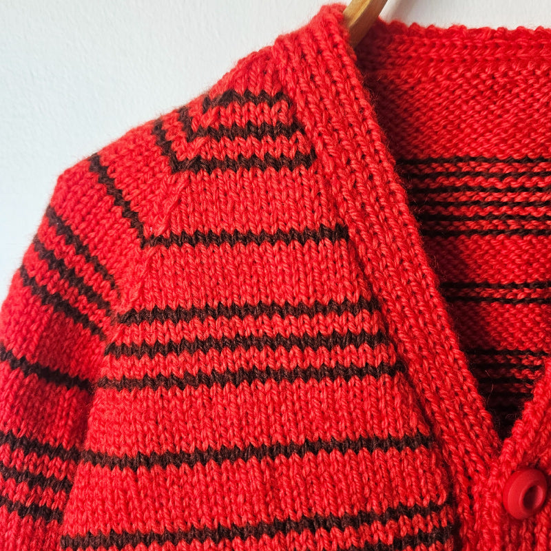 Handknitted Stripe Cardigan G Red and Brown Stripes