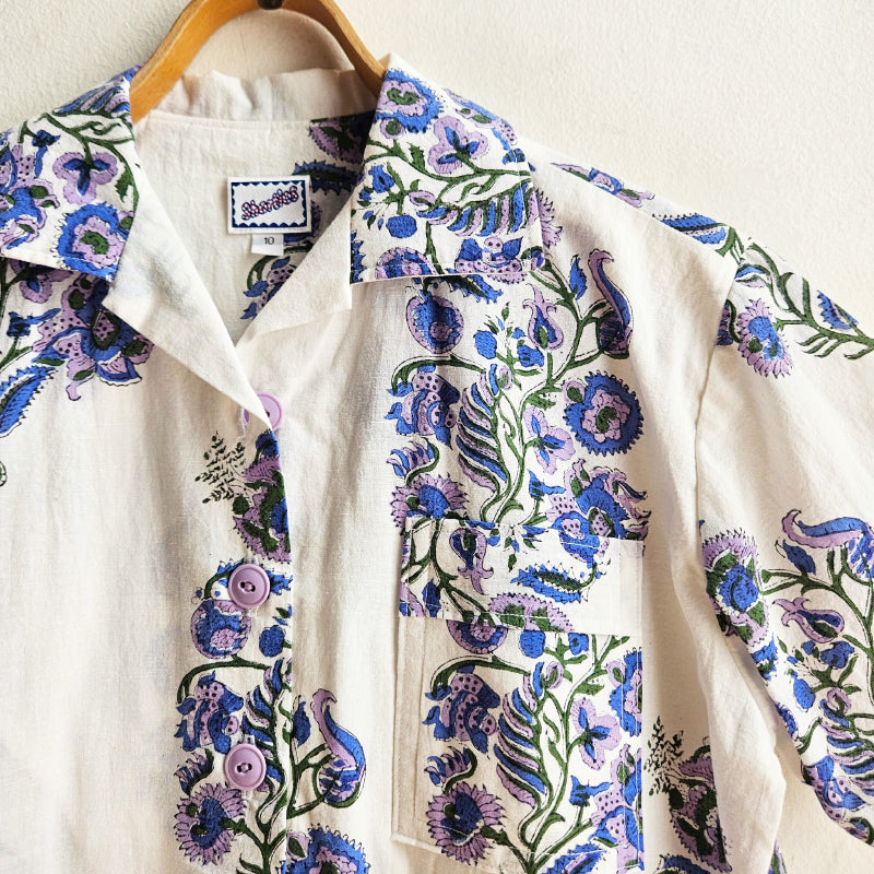Shorties Disco Shirt Indian Block Print Lavender Blue
