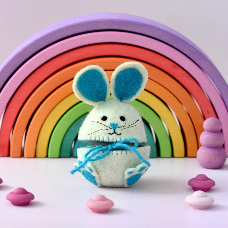 Felt Egg Cover - Hopping Bunny With Blue Ears