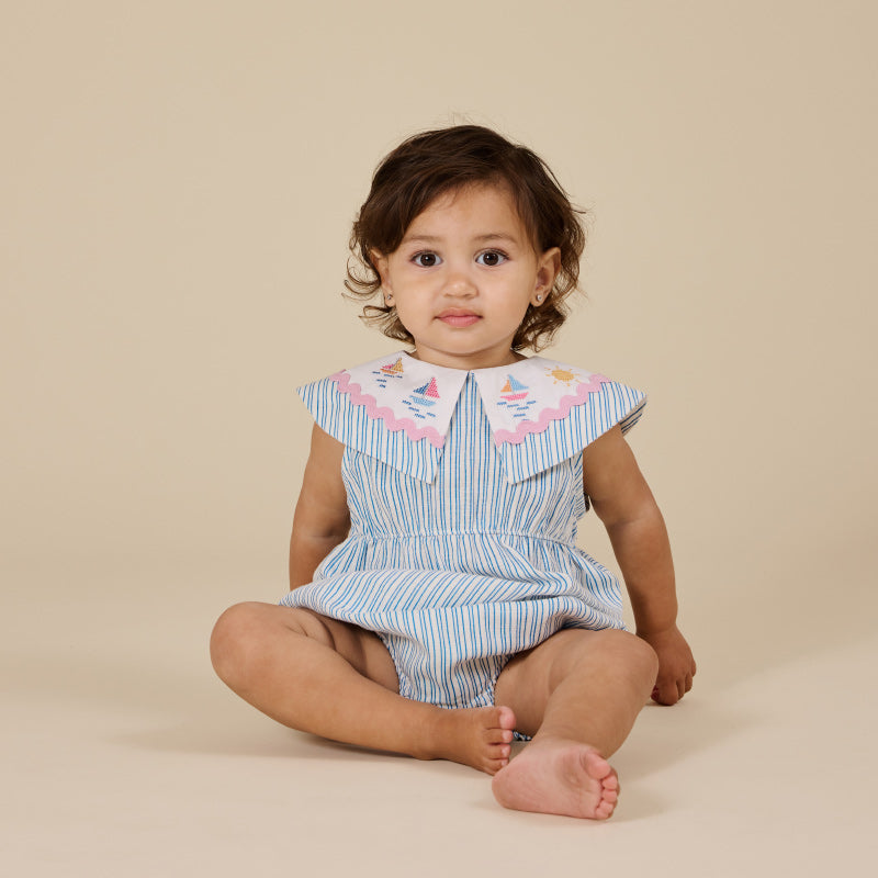 Goldie + Ace Ava Collared Romper - Sailor Stripe