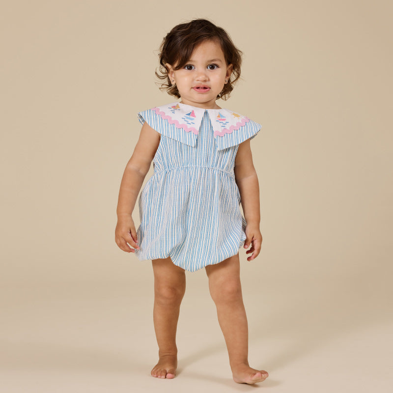 Goldie + Ace Ava Collared Romper - Sailor Stripe