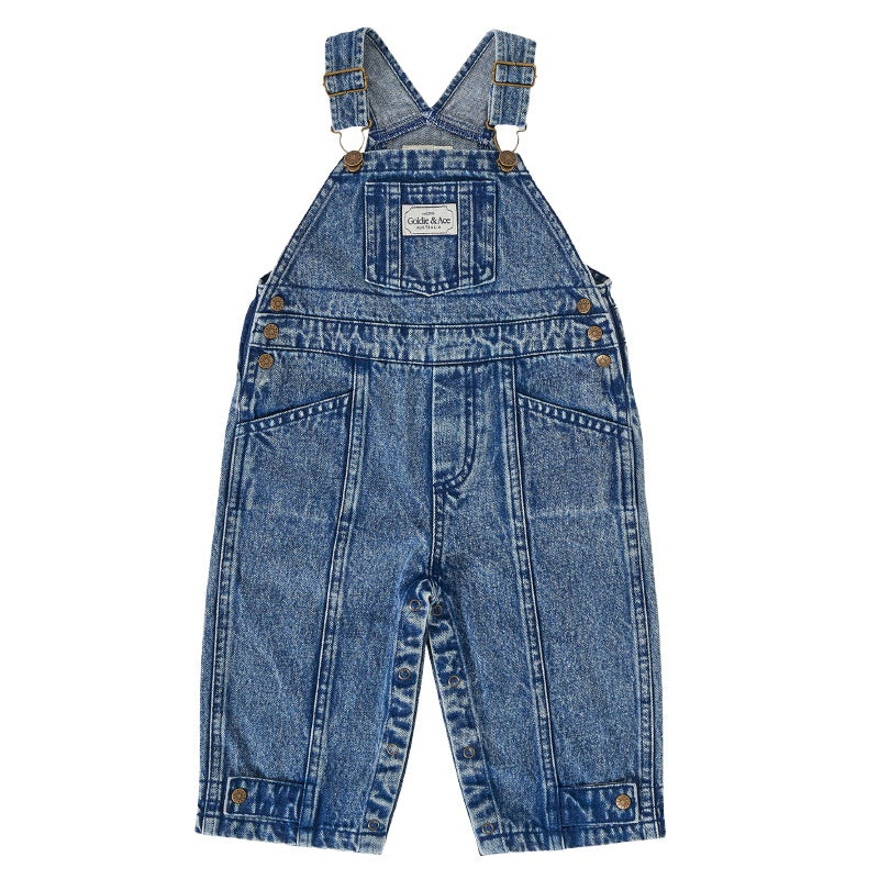 Goldie + Ace Blake Vintage Washed Denim Overalls - Dark Denim