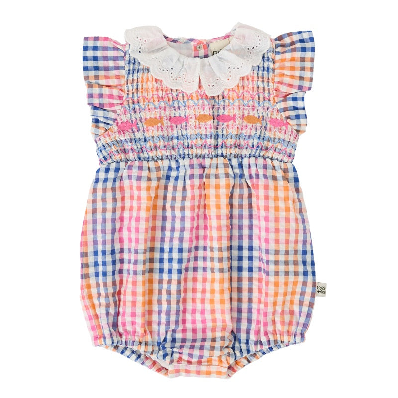 Goldie + Ace Lani Smocked Romper - Rainbow Gingham