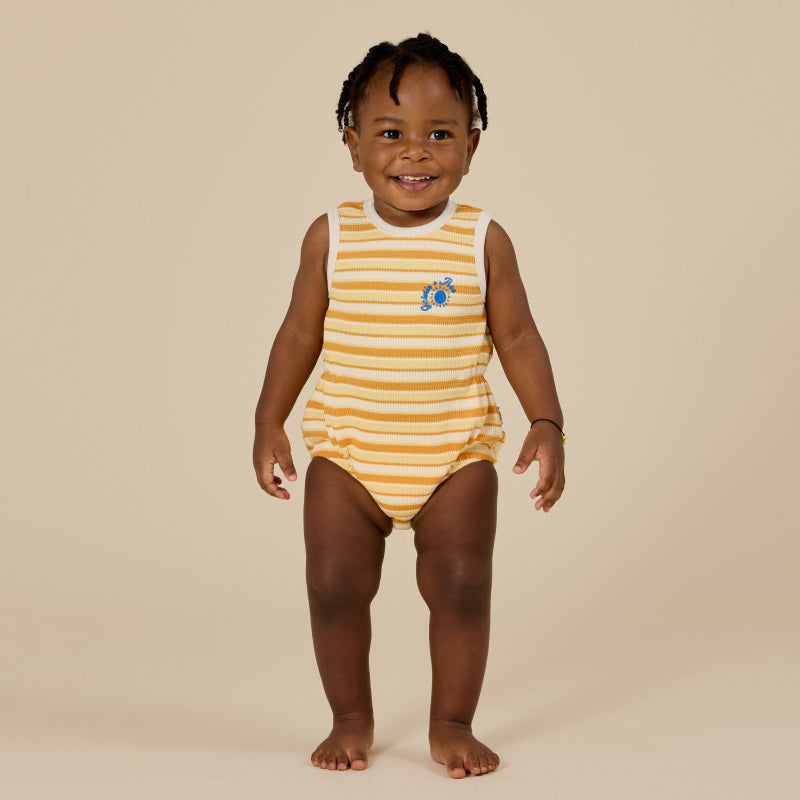 Goldie + Ace Bubble Romper - Sunshine Stripe