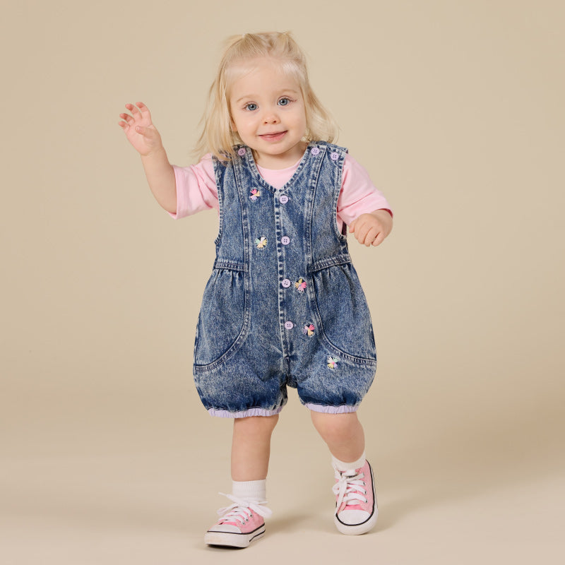 Goldie + Ace Denim Romper - Nina Pastel Petals