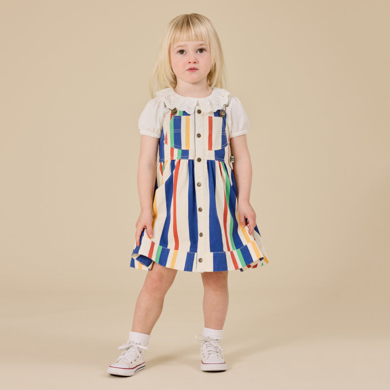 Goldie + Ace Heidi Denim Pinafore Dress - 90's Bold Stripe
