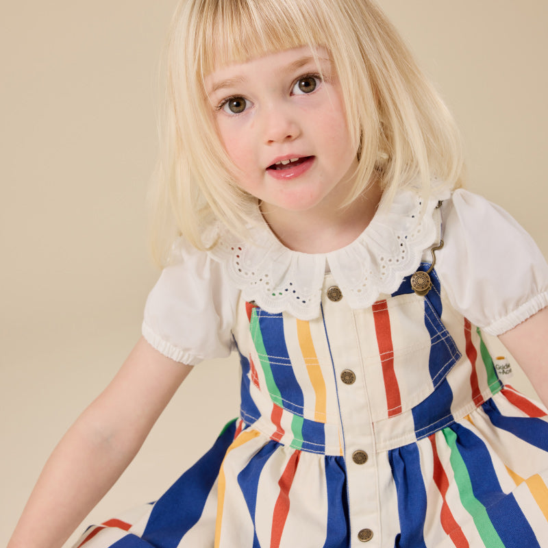 Goldie + Ace Heidi Denim Pinafore Dress - 90's Bold Stripe