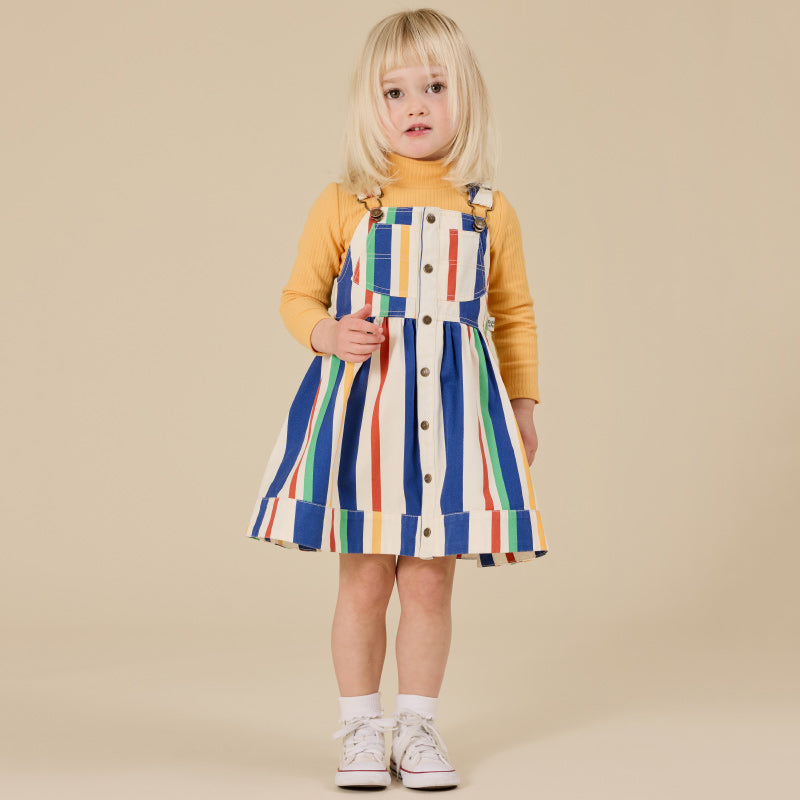Goldie + Ace Heidi Denim Pinafore Dress - 90's Bold Stripe