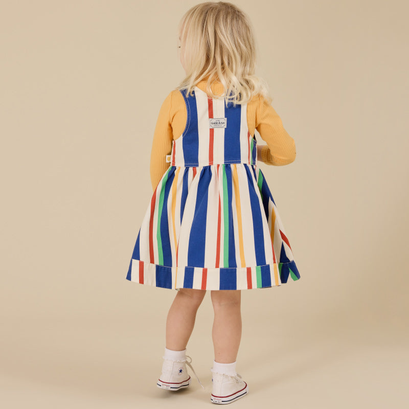 Goldie + Ace Heidi Denim Pinafore Dress - 90's Bold Stripe