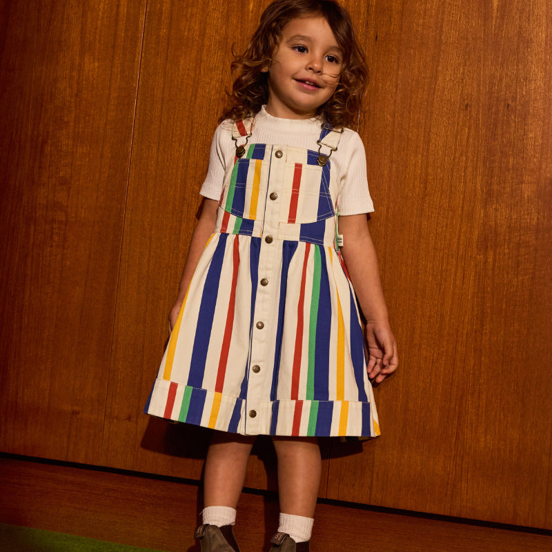 Goldie + Ace Heidi Denim Pinafore Dress - 90's Bold Stripe
