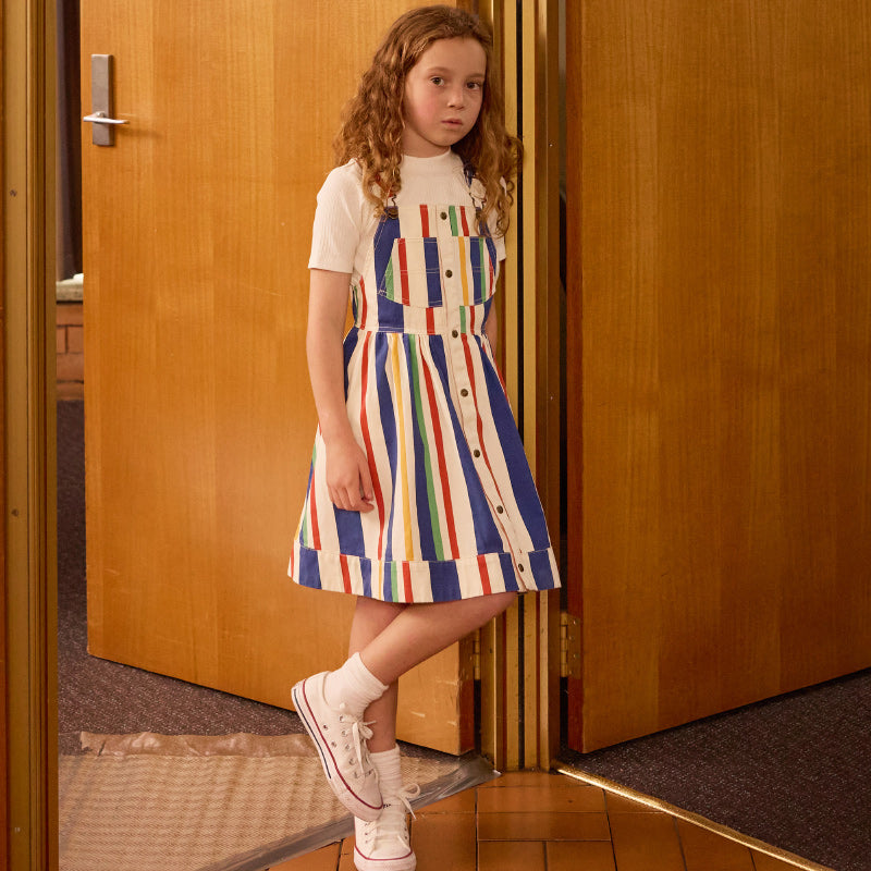 Goldie + Ace Heidi Denim Pinafore Dress - 90's Bold Stripe