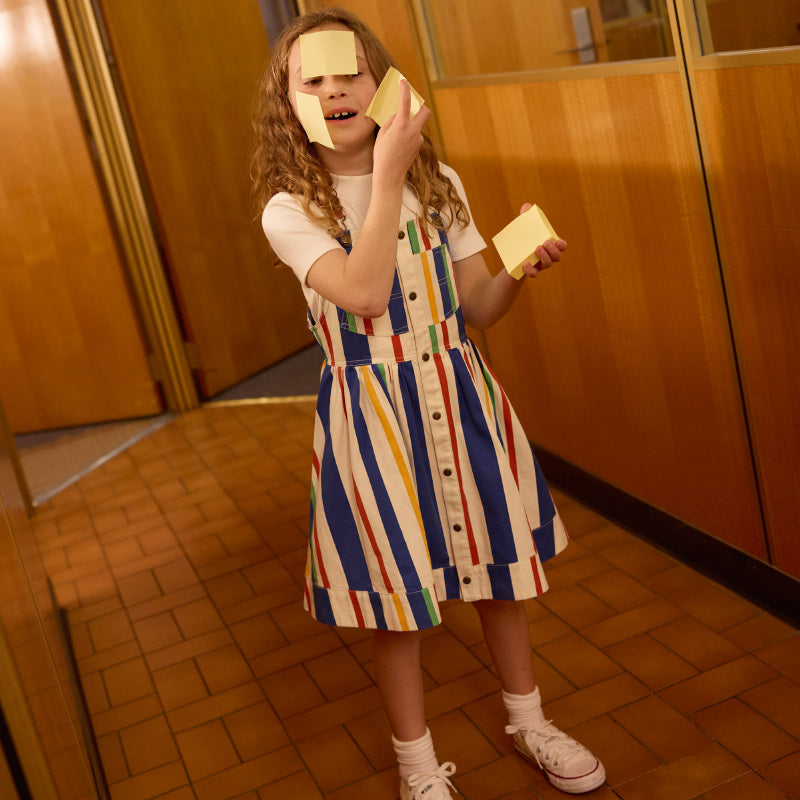 Goldie + Ace Heidi Denim Pinafore Dress - 90's Bold Stripe