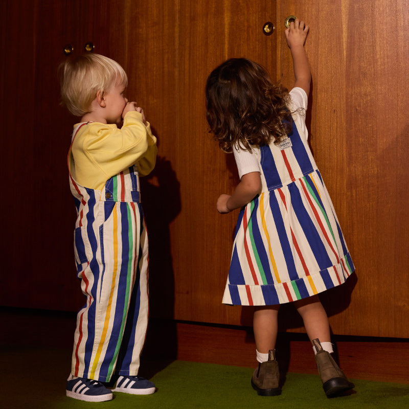 Goldie + Ace Heidi Denim Pinafore Dress - 90's Bold Stripe