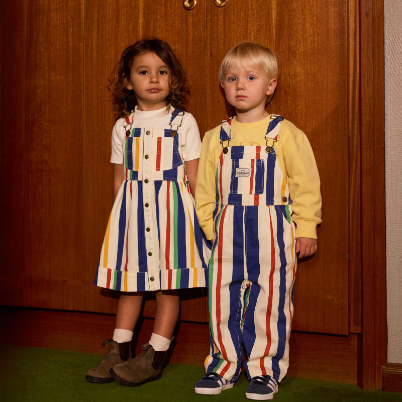 Goldie + Ace Heidi Denim Pinafore Dress - 90's Bold Stripe