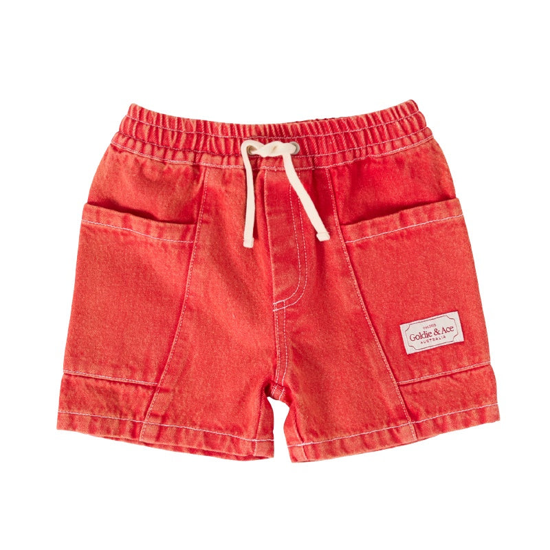 Goldie + Ace Noah Denim Pocket Shorts - Apple Red