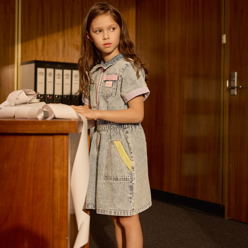 Goldie + Ace Piper Denim Belted Dress - Pastel Pop