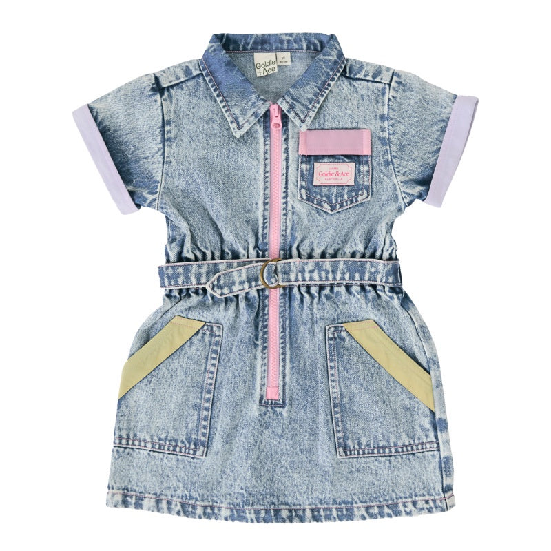 Goldie + Ace Piper Denim Belted Dress - Pastel Pop