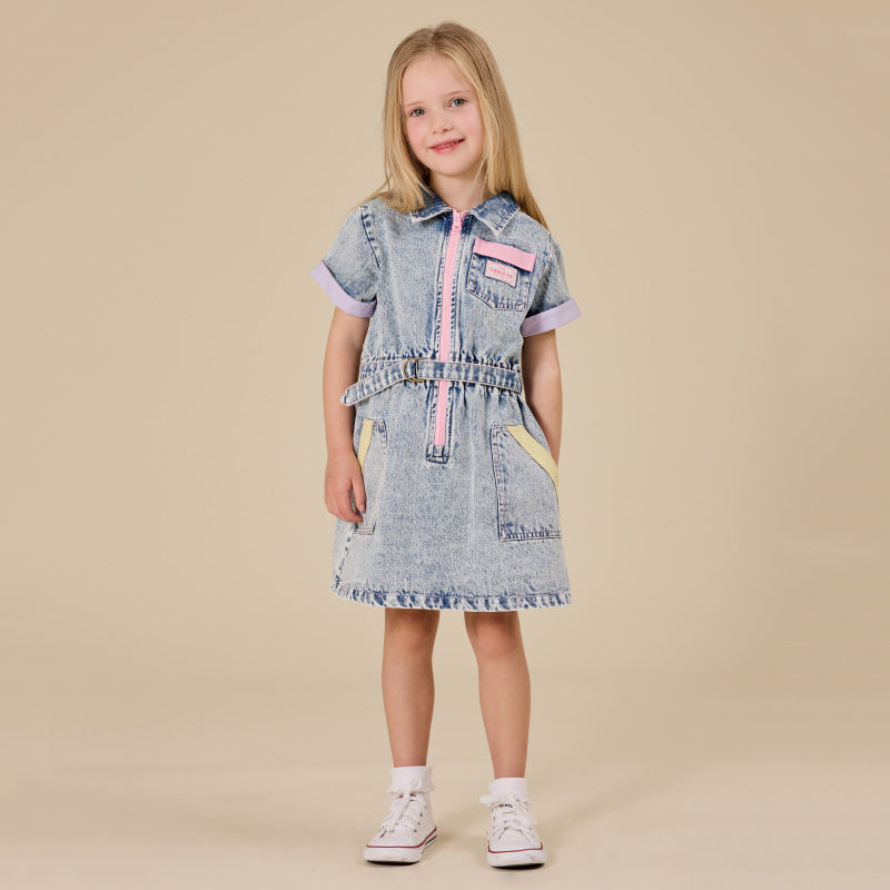 Goldie + Ace Piper Denim Belted Dress - Pastel Pop