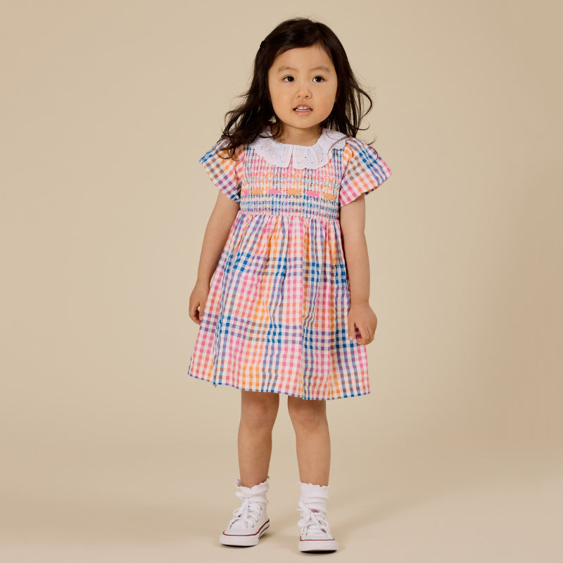 Goldie + Ace Flo Smocked Dress - Rainbow Gingham