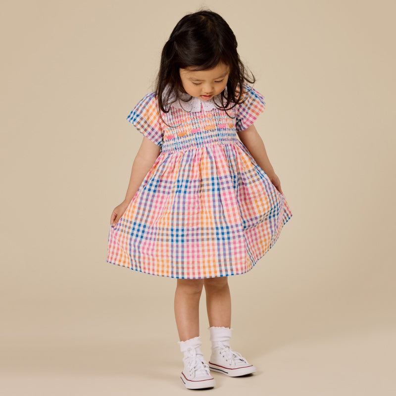 Goldie + Ace Flo Smocked Dress - Rainbow Gingham