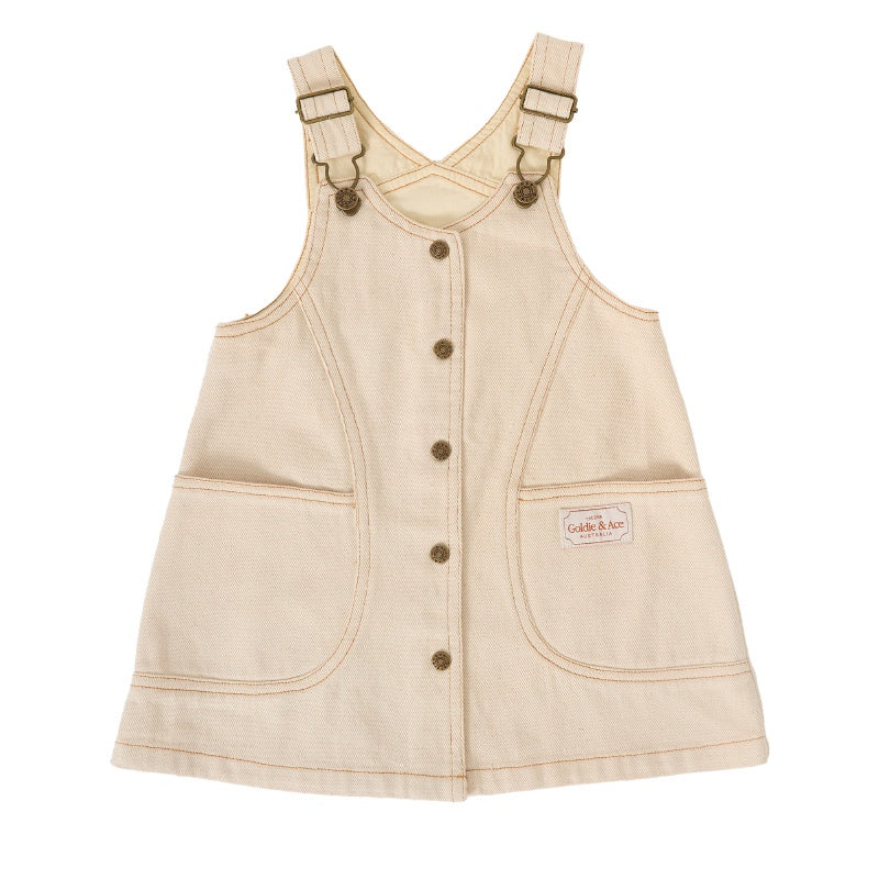 Goldie & Ace Penelope Pinafore Pocket Dress - Oat