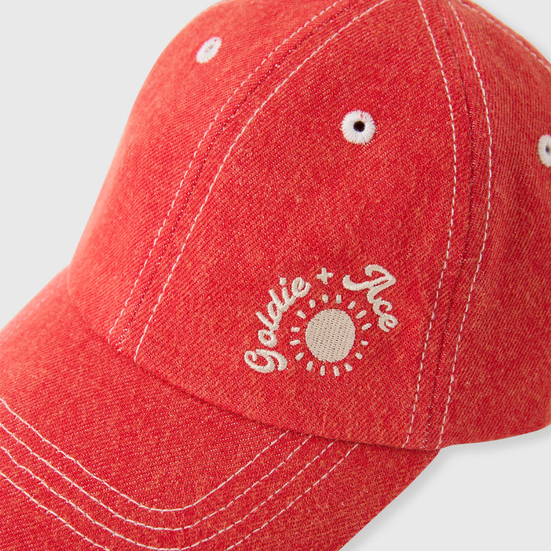 Goldie + Ace Tate Embroidered Denim Cap - Apple Red