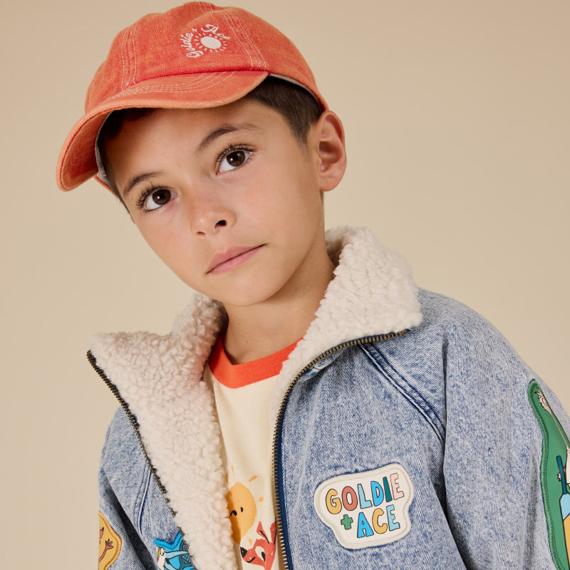 Goldie + Ace Tate Embroidered Denim Cap - Apple Red