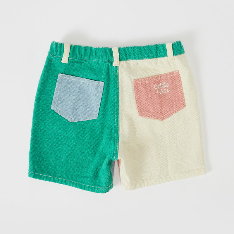 Goldie & Ace Denim Colour Block Shorts - Green