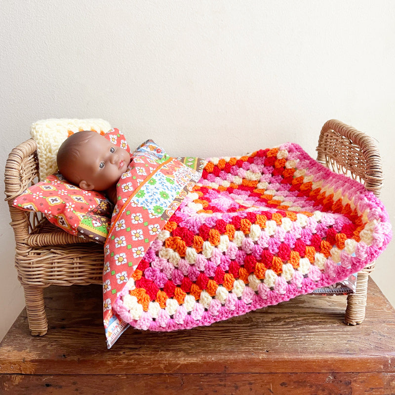 Dolls Bed Sheet / Pillow Set - Patchwork Print