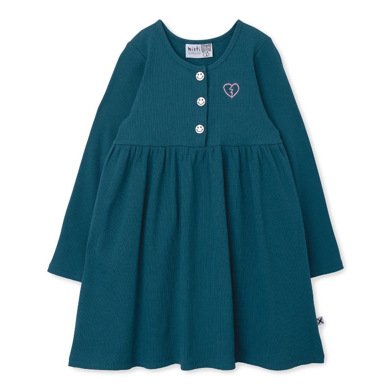 Minti Ribbed Dress - Sketched Heart Green