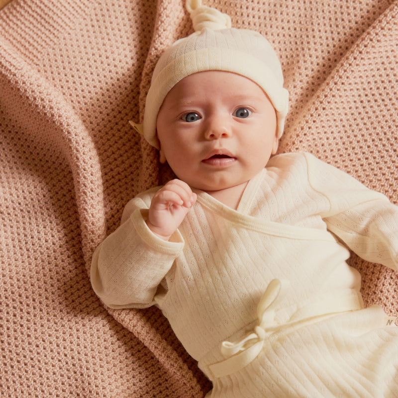 Nature Baby LS Kimono Top Merino Pointelle - Natural