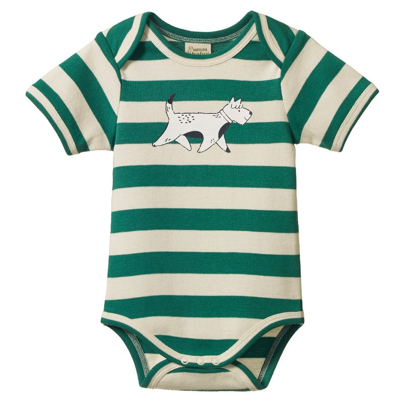 Nature Baby Short Sleeve Bodysuit - Dog Walk Peppermint
