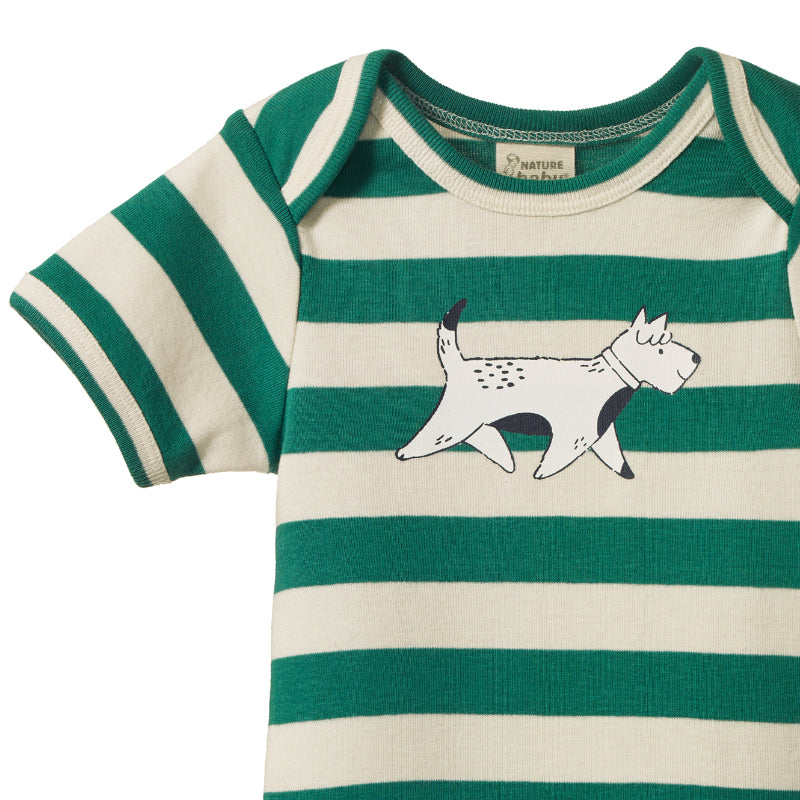 Nature Baby Short Sleeve Bodysuit - Dog Walk Peppermint