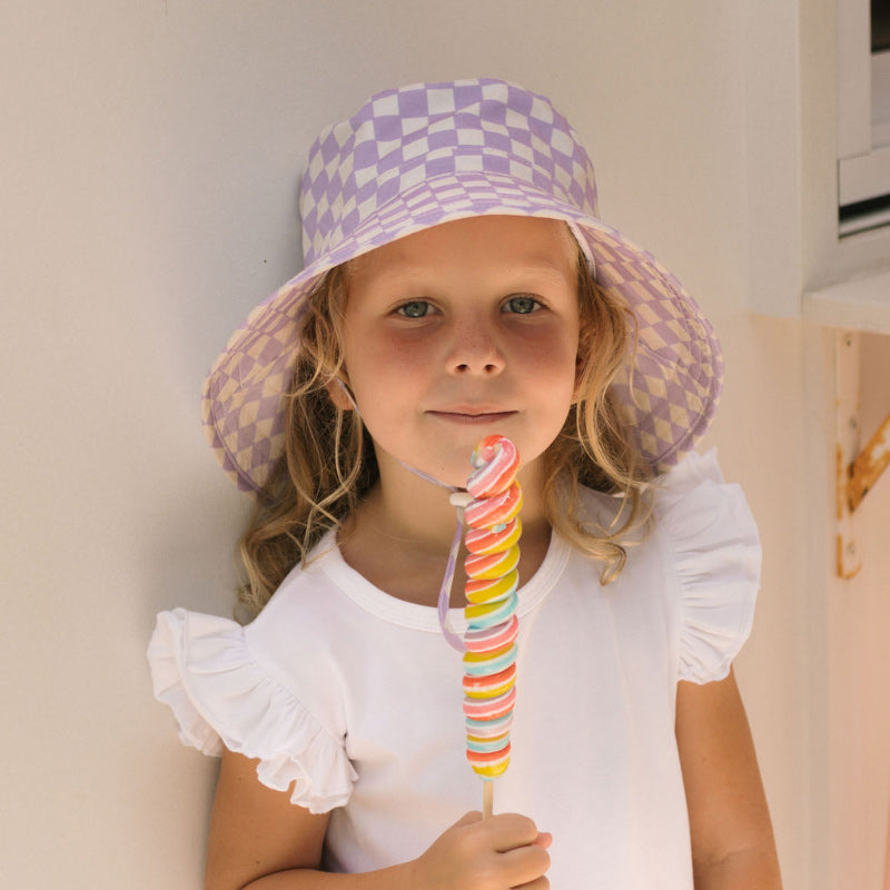 Acorn Broad Brim Hat - Lavender Checks