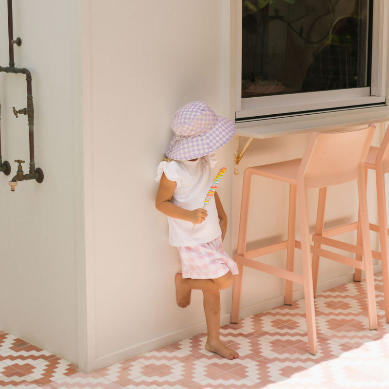 Acorn Broad Brim Hat - Lavender Checks